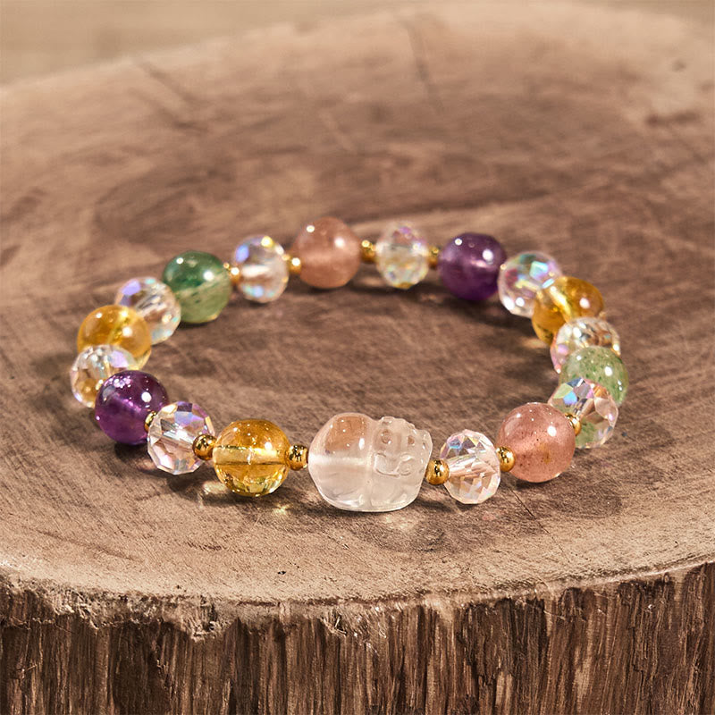 Buddha Stones PiXiu White Crystal Citrine Green Strawberry Quartz Amethyst Luck Bracelet - image 7