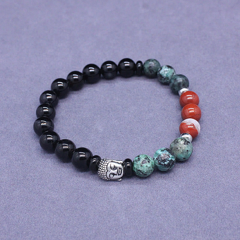 Buddha Stones Natural Black Onyx White Stone Green Aventurine Tiger Eye Agate Mixed Color Buddha Head Protection Bracelet - image 18