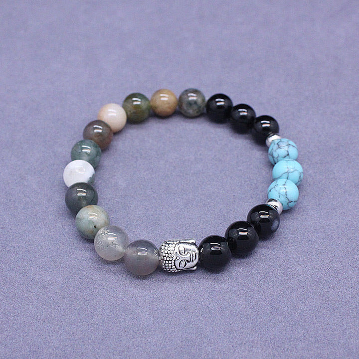 Buddha Stones Natural Black Onyx White Stone Green Aventurine Tiger Eye Agate Mixed Color Buddha Head Protection Bracelet - image 29