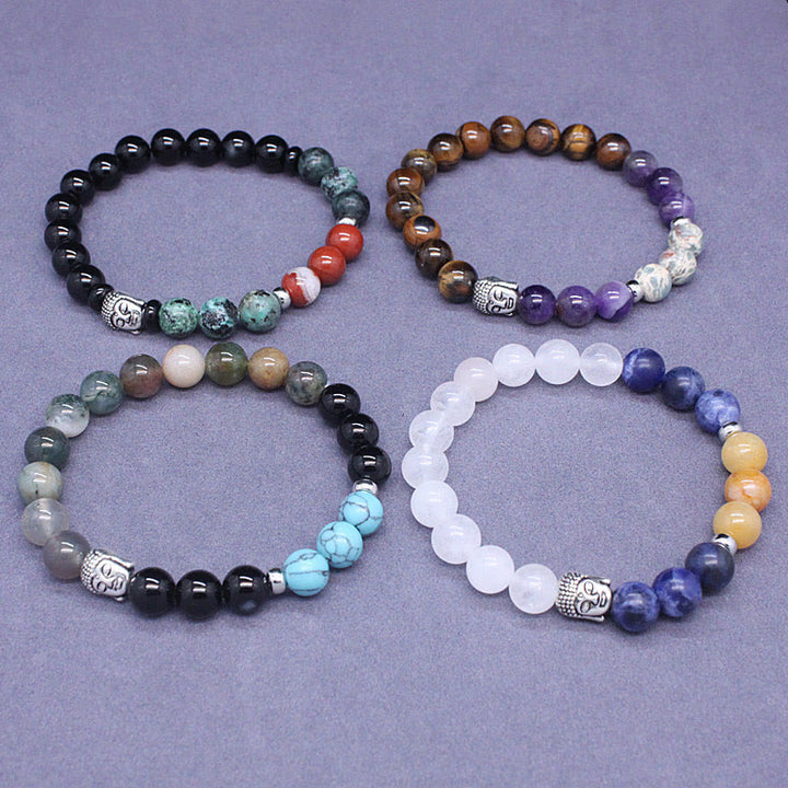 Buddha Stones Natural Black Onyx White Stone Green Aventurine Tiger Eye Agate Mixed Color Buddha Head Protection Bracelet - image 35