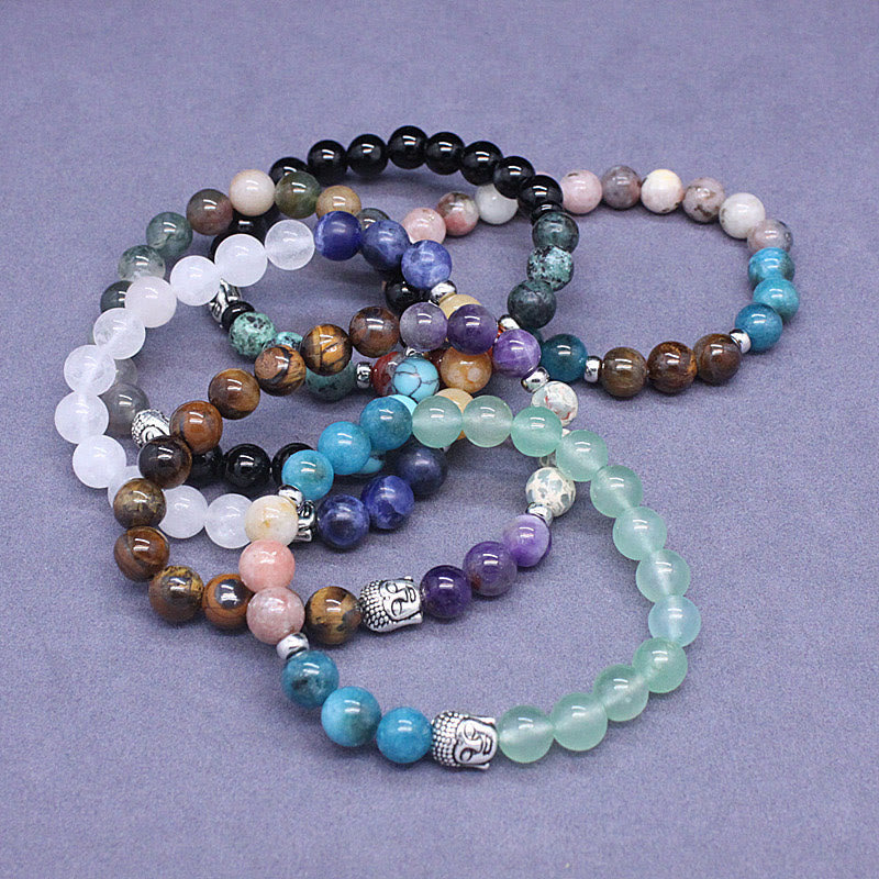 Buddha Stones Natural Black Onyx White Stone Green Aventurine Tiger Eye Agate Mixed Color Buddha Head Protection Bracelet - image 37