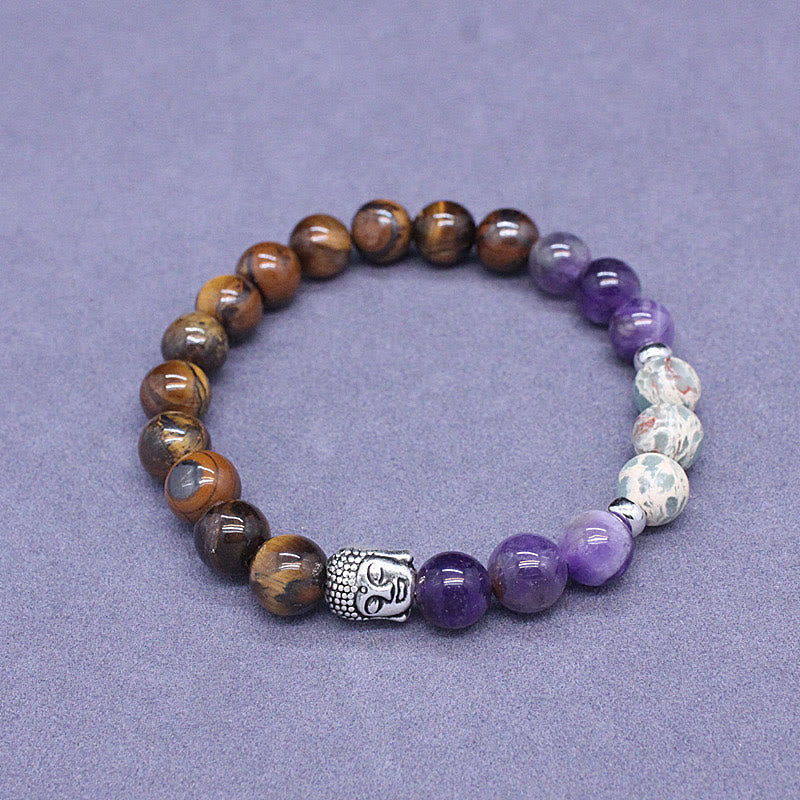 Buddha Stones Natural Black Onyx White Stone Green Aventurine Tiger Eye Agate Mixed Color Buddha Head Protection Bracelet - image 8