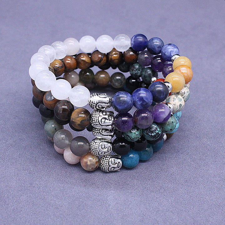 Buddha Stones Natural Black Onyx White Stone Green Aventurine Tiger Eye Agate Mixed Color Buddha Head Protection Bracelet - image 36
