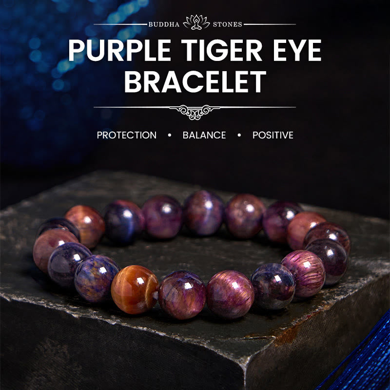 Buddha Stones Natural Purple Tiger Eye Protection Strength Bracelet - 14mm - image 0