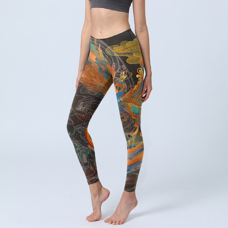Buddha Stones Vibrant Phoenix Gym Leggings Women's Yoga Pants - Black - US18,UK/AU22,EU50 (4XL) - image 0