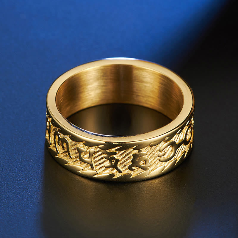 Buddha Stones Six True Words Om Mani Padme Hum Swastika Titanium Steel Peace Ring - image 13