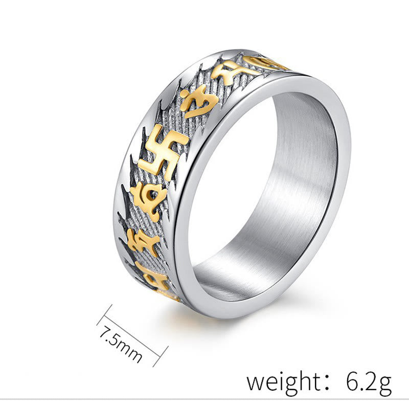 Buddha Stones Six True Words Om Mani Padme Hum Swastika Titanium Steel Peace Ring - image 4
