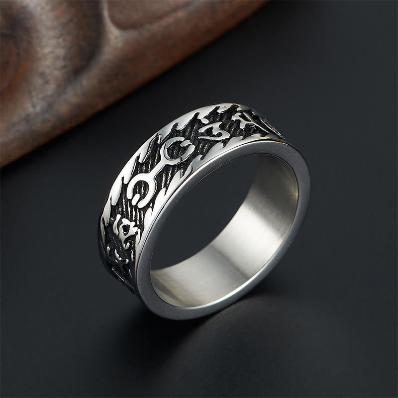 Buddha Stones Six True Words Om Mani Padme Hum Swastika Titanium Steel Peace Ring - image 10
