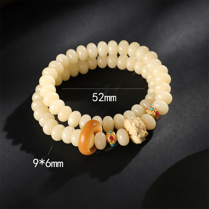 Buddha Stones Bodhi Seed Peach Wood Lotus Wealth Double Wrap Bracelet - image 8