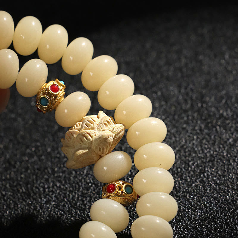 Buddha Stones Bodhi Seed Peach Wood Lotus Wealth Double Wrap Bracelet - image 9