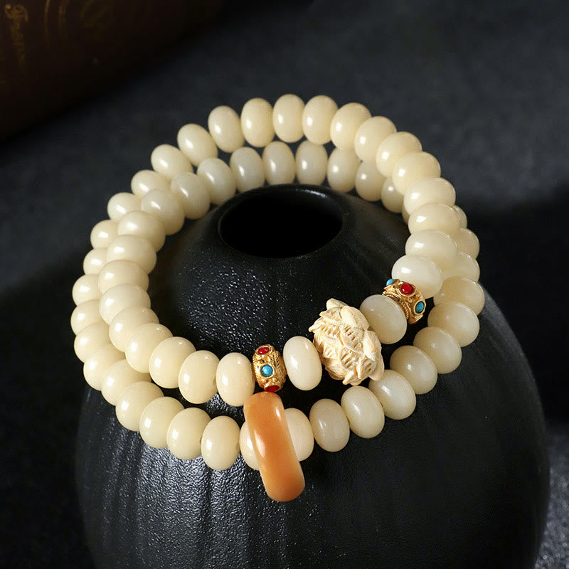 Buddha Stones Bodhi Seed Peach Wood Lotus Wealth Double Wrap Bracelet - image 10