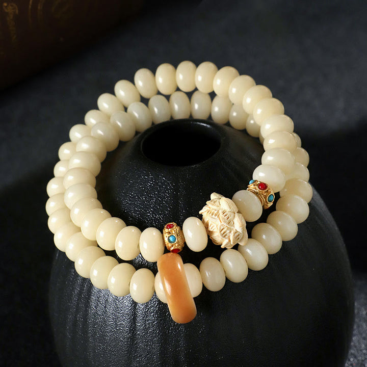 Buddha Stones Bodhi Seed Peach Wood Lotus Wealth Double Wrap Bracelet - image 10