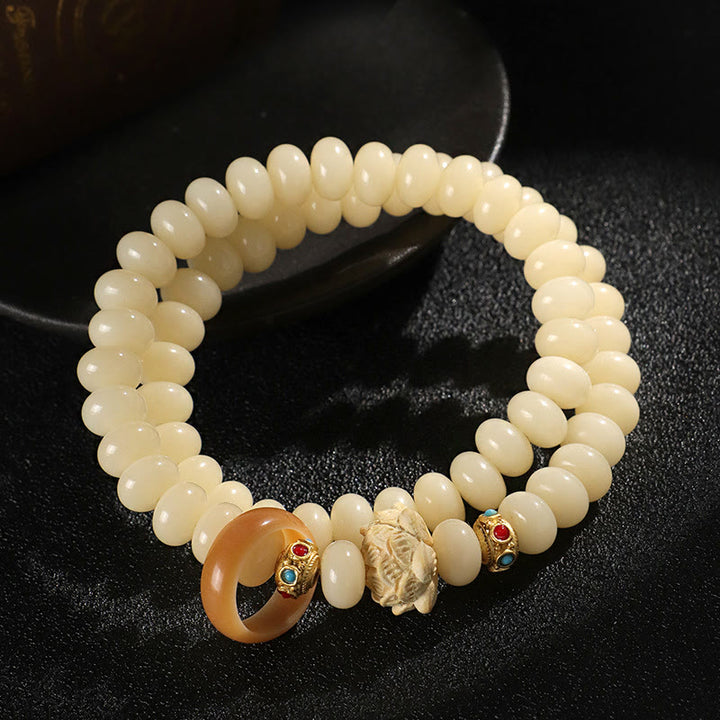 Buddha Stones Bodhi Seed Peach Wood Lotus Wealth Double Wrap Bracelet - image 11