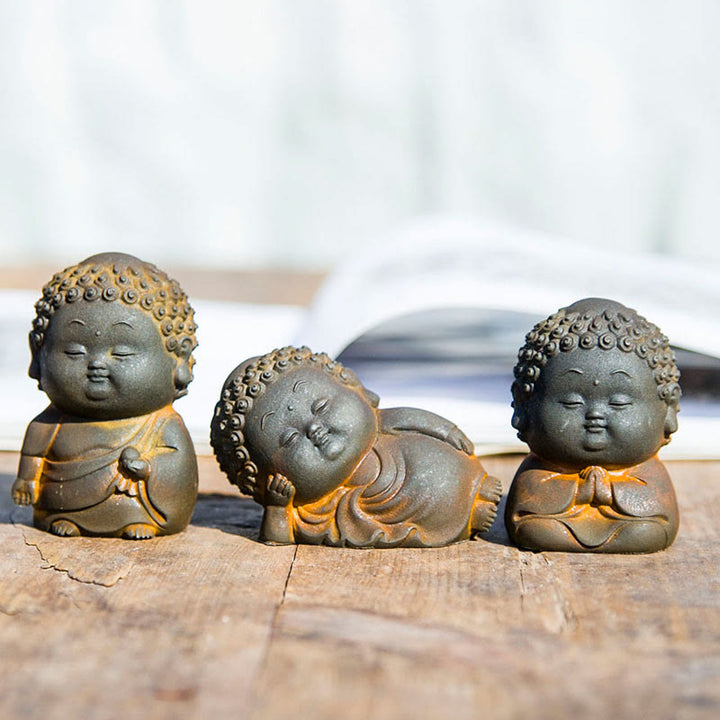 Buddha Stones Small Standing Lying Sitting Cute Buddha Iron Powder Rust Cast Resin Statue Home Decoration - 3Pcs Buddha Set - image 0