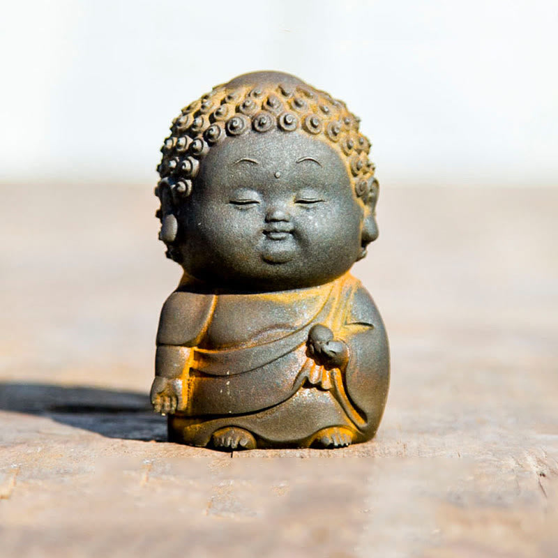 Buddha Stones Small Standing Lying Sitting Cute Buddha Iron Powder Rust Cast Resin Statue Home Decoration - Standing Buddha 7.5*4.5*4.5cm - image 9