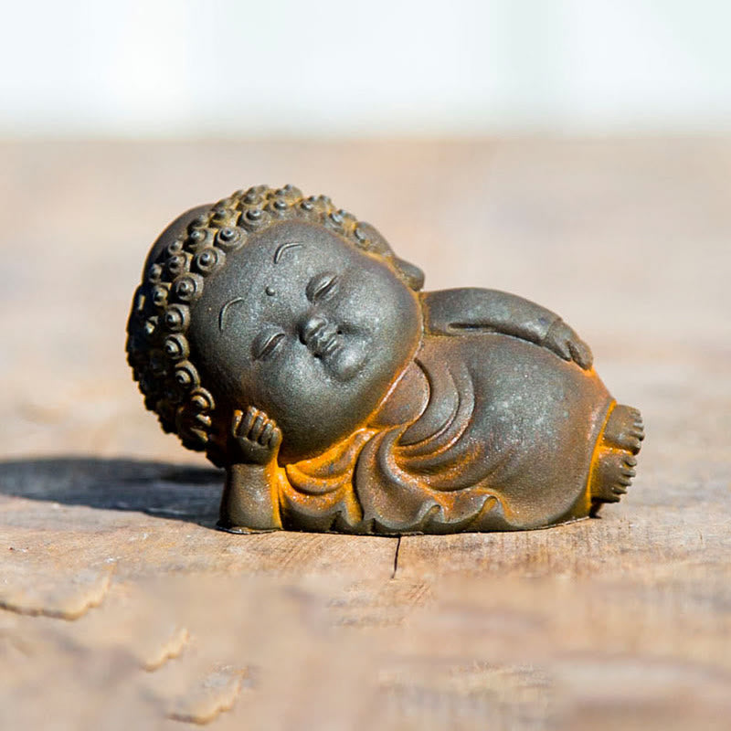 Buddha Stones Small Standing Lying Sitting Cute Buddha Iron Powder Rust Cast Resin Statue Home Decoration - Lying Buddha 5*8*4.6cm - image 15