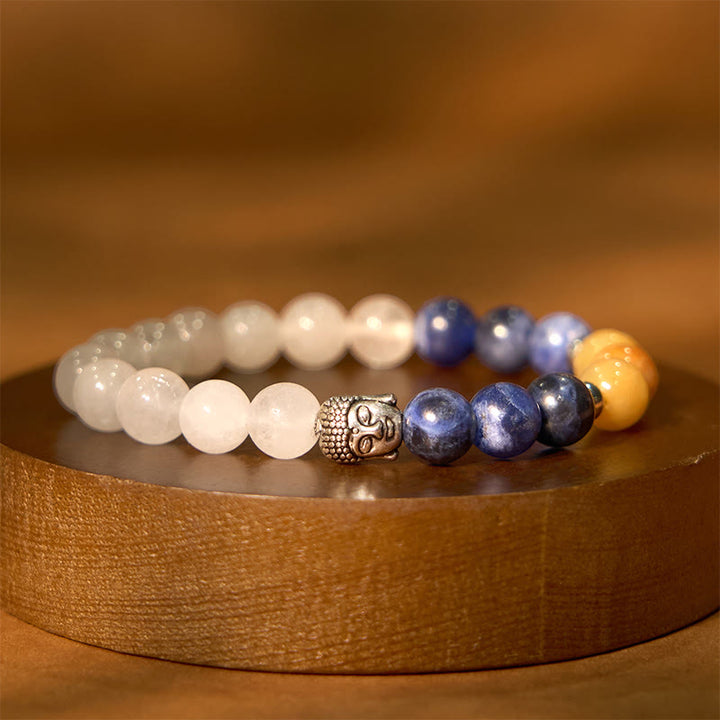 Buddha Stones Natural Black Onyx White Stone Green Aventurine Tiger Eye Agate Mixed Color Buddha Head Protection Bracelet - White Stone(Wrist Circumference: 15-17cm) - image 21