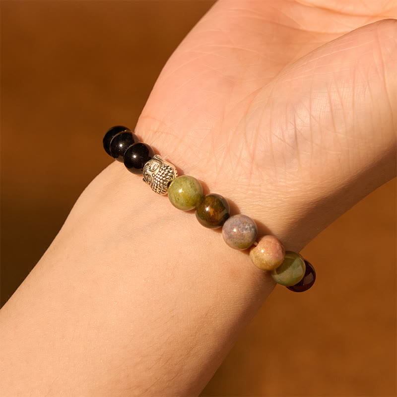 Buddha Stones Natural Black Onyx White Stone Green Aventurine Tiger Eye Agate Mixed Color Buddha Head Protection Bracelet - image 28