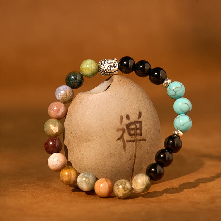 Buddha Stones Natural Black Onyx White Stone Green Aventurine Tiger Eye Agate Mixed Color Buddha Head Protection Bracelet - image 27