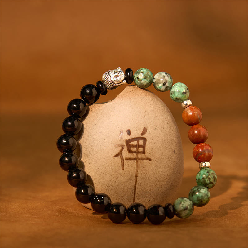 Buddha Stones Natural Black Onyx White Stone Green Aventurine Tiger Eye Agate Mixed Color Buddha Head Protection Bracelet - image 16