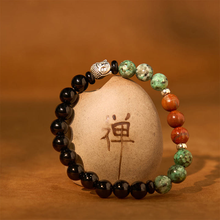 Buddha Stones Natural Black Onyx White Stone Green Aventurine Tiger Eye Agate Mixed Color Buddha Head Protection Bracelet - image 16