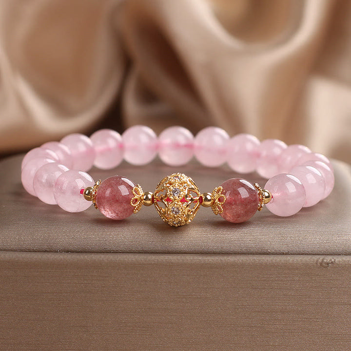 Buddha Stones Pink Crystal Strawberry Quartz Love Bracelet - image 1