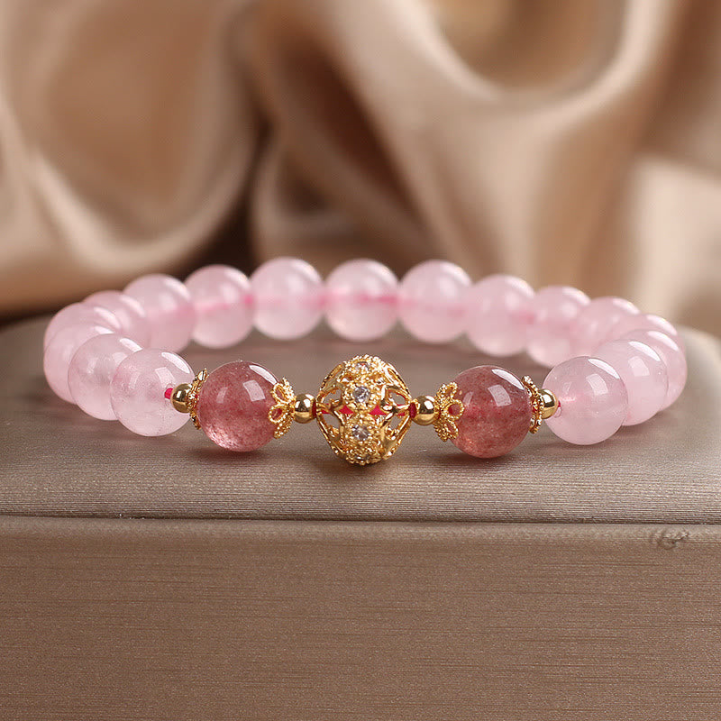 Buddha Stones Pink Crystal Strawberry Quartz Love Bracelet - image 1