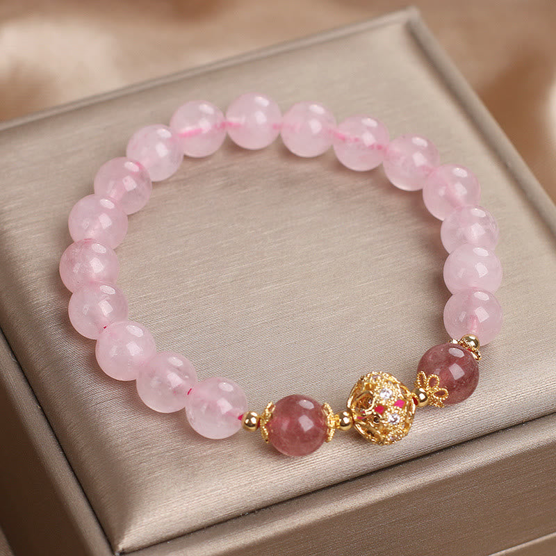 Buddha Stones Pink Crystal Strawberry Quartz Love Bracelet - image 6