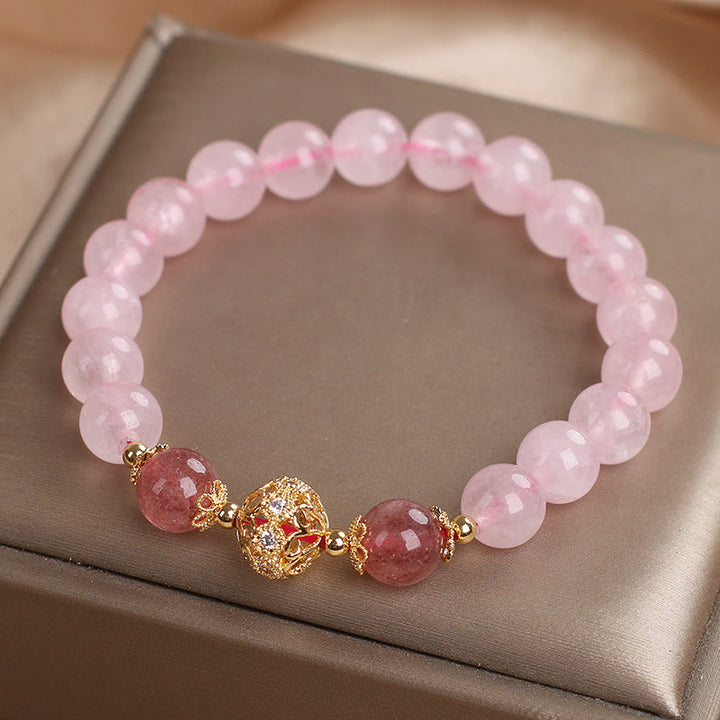 Buddha Stones Pink Crystal Strawberry Quartz Love Bracelet - Pink Crystal Strawberry Quartz(Wrist Circumference: 14-16cm) - image 0