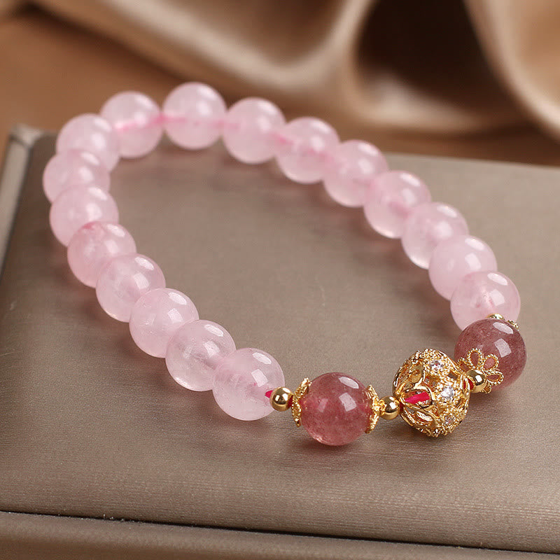 Buddha Stones Pink Crystal Strawberry Quartz Love Bracelet - image 4
