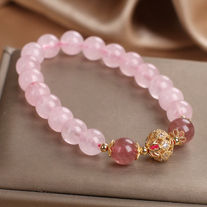 Buddha Stones Pink Crystal Strawberry Quartz Love Bracelet - image 4