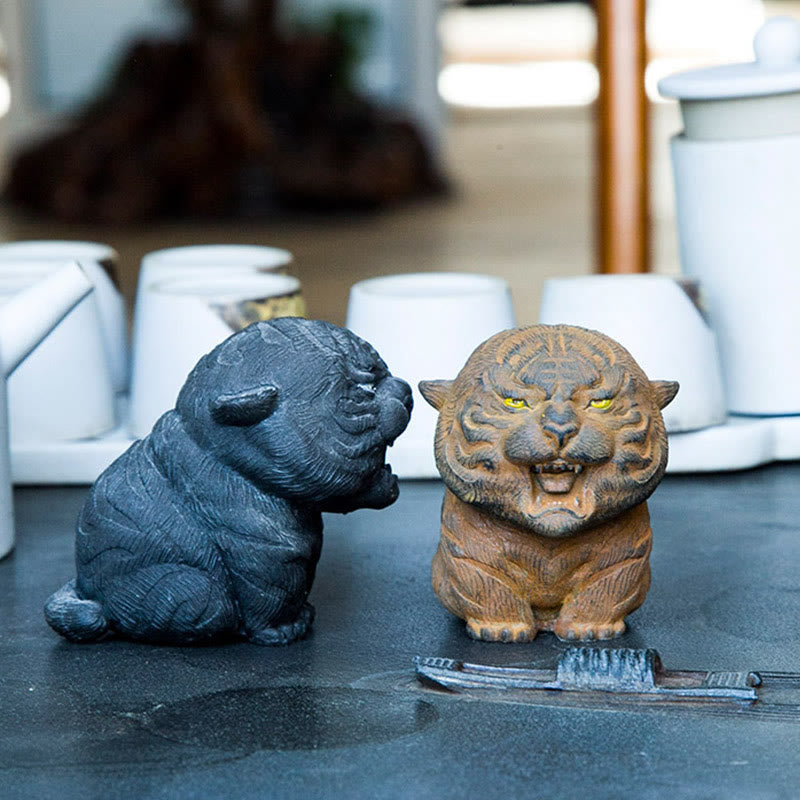 Buddha Stones Handmade Mini Roaring Tiger Iron Powder Rust Cast Resin Statue Home Decoration - image 6
