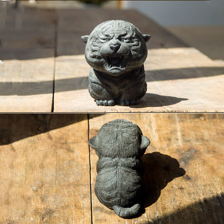 Buddha Stones Handmade Mini Roaring Tiger Iron Powder Rust Cast Resin Statue Home Decoration - image 16