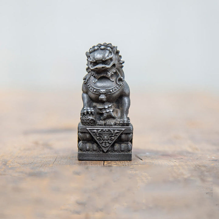 Buddha Stones Handmade Lion Fu Foo Dogs Iron Powder Rust Cast Resin Statue Ward Off Evil Protection Home Decoration - Black Version - Lion - 8.5*4cm - image 2