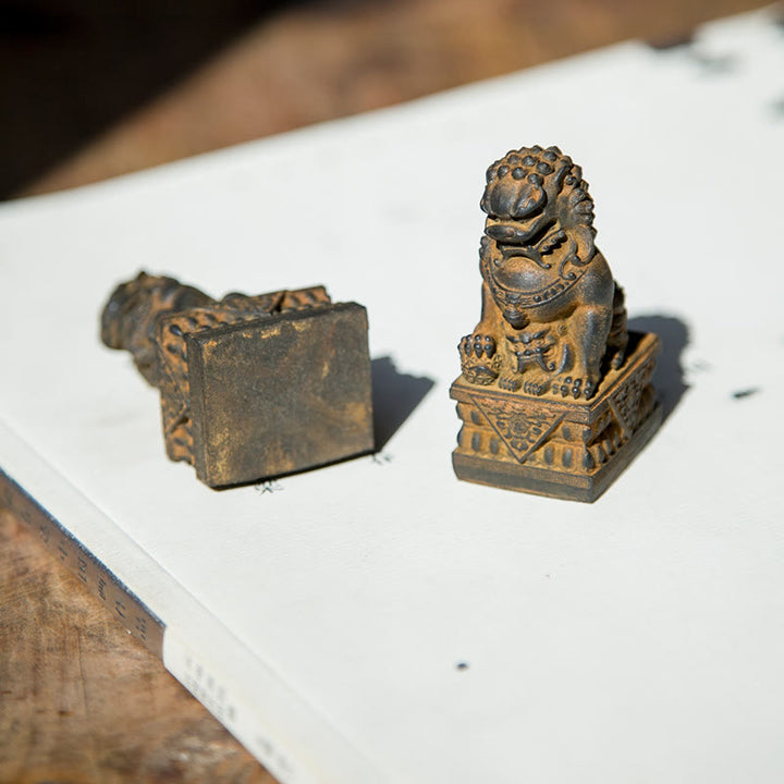 Buddha Stones Handmade Lion Fu Foo Dogs Iron Powder Rust Cast Resin Statue Ward Off Evil Protection Home Decoration - image 30