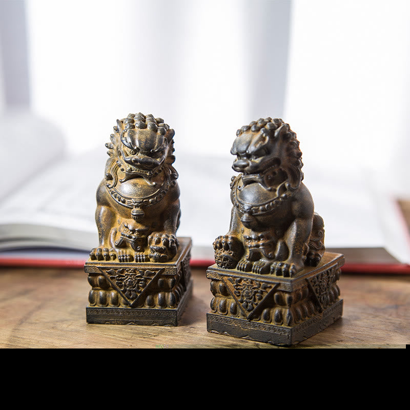 Buddha Stones Handmade Lion Fu Foo Dogs Iron Powder Rust Cast Resin Statue Ward Off Evil Protection Home Decoration - image 36