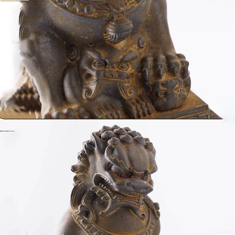 Buddha Stones Handmade Lion Fu Foo Dogs Iron Powder Rust Cast Resin Statue Ward Off Evil Protection Home Decoration - image 45