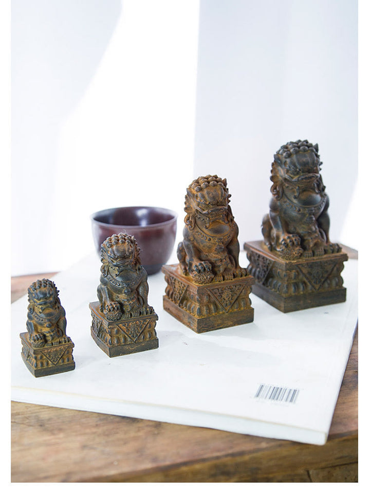 Buddha Stones Handmade Lion Fu Foo Dogs Iron Powder Rust Cast Resin Statue Ward Off Evil Protection Home Decoration - image 31