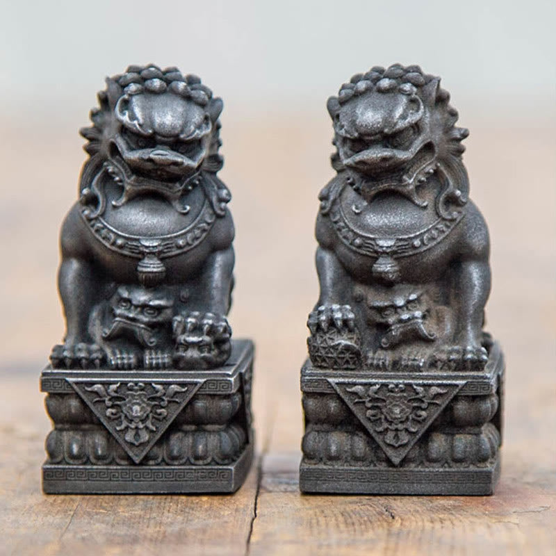 Buddha Stones Handmade Lion Fu Foo Dogs Iron Powder Rust Cast Resin Statue Ward Off Evil Protection Home Decoration - image 20