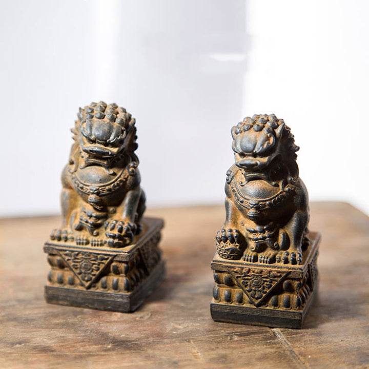 Buddha Stones Handmade Lion Fu Foo Dogs Iron Powder Rust Cast Resin Statue Ward Off Evil Protection Home Decoration - image 37