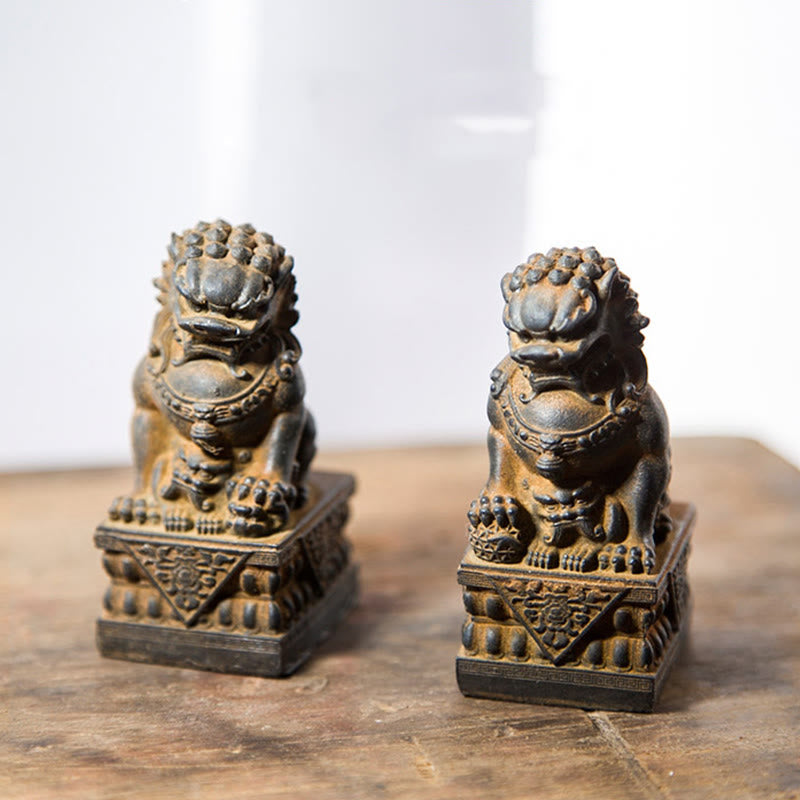 Buddha Stones Handmade Lion Fu Foo Dogs Iron Powder Rust Cast Resin Statue Ward Off Evil Protection Home Decoration - image 37
