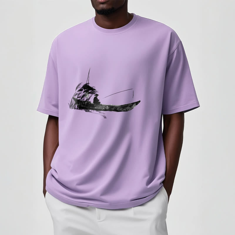 Buddha Stones Boat Fishing Grass Pattern Cotton Tee T-shirt - image 10