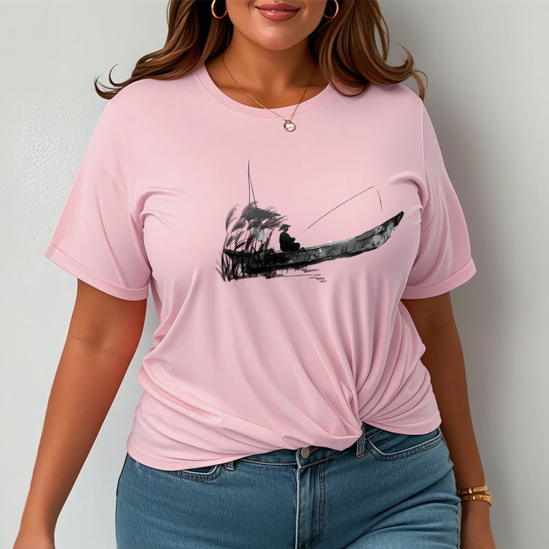 Buddha Stones Boat Fishing Grass Pattern Cotton Tee T-shirt - image 19