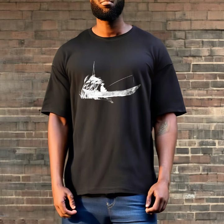 Buddha Stones Boat Fishing Grass Pattern Cotton Tee T-shirt - image 13