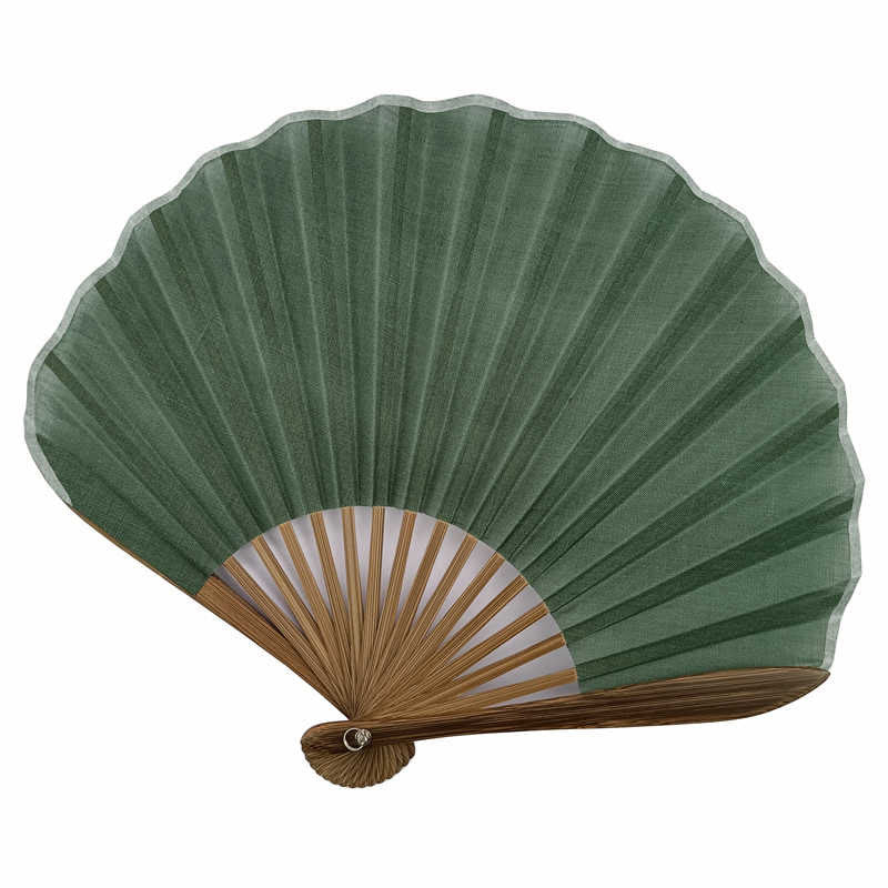 Buddha Stones Retro Solid Color Shell Shape Handheld Bamboo Folding Fan - image 5