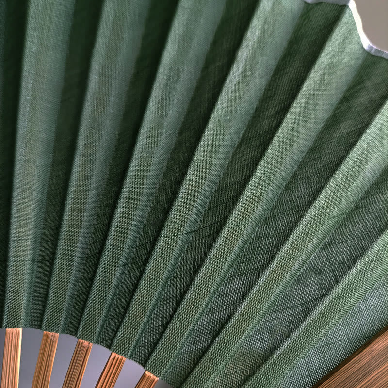 Buddha Stones Retro Solid Color Shell Shape Handheld Bamboo Folding Fan - image 4