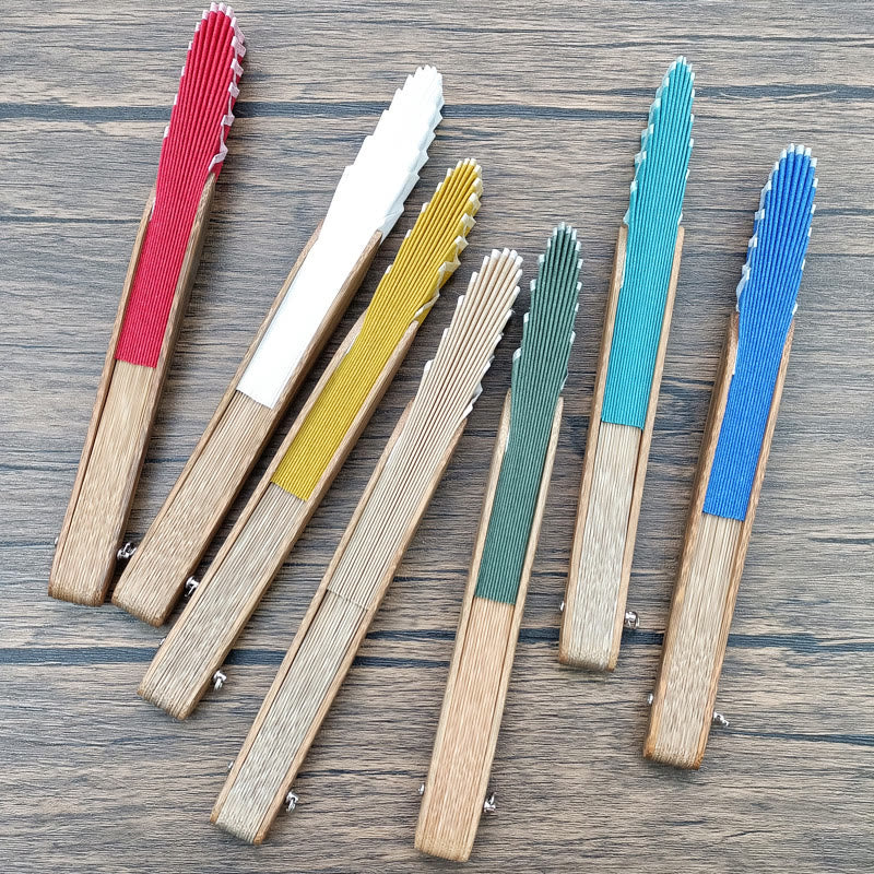 Buddha Stones Retro Solid Color Shell Shape Handheld Bamboo Folding Fan - image 1