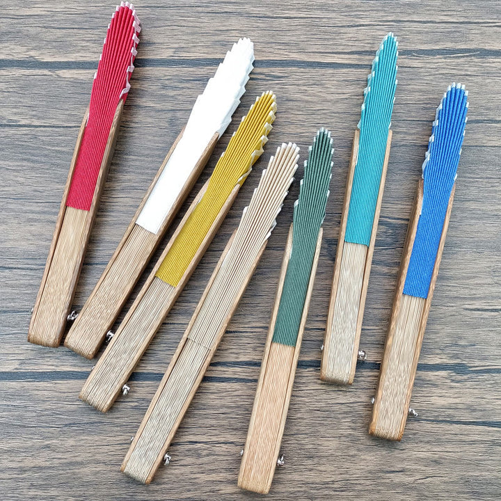 Buddha Stones Retro Solid Color Shell Shape Handheld Bamboo Folding Fan - image 1