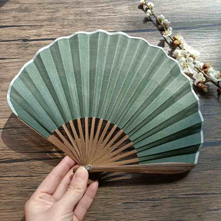 Buddha Stones Retro Solid Color Shell Shape Handheld Bamboo Folding Fan - image 2