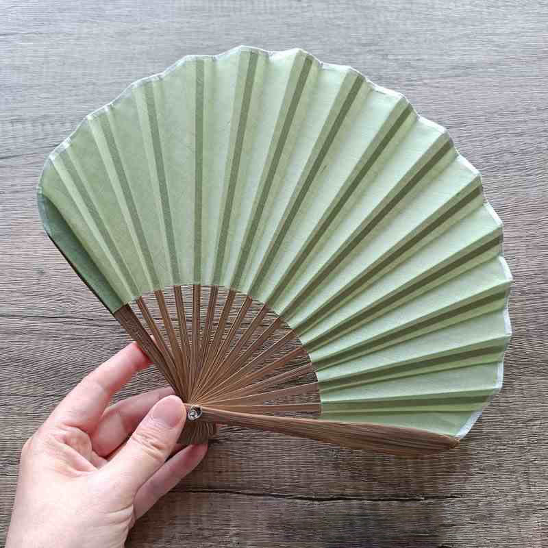 Buddha Stones Retro Solid Color Shell Shape Handheld Bamboo Folding Fan - LightGreen 22cm - image 6